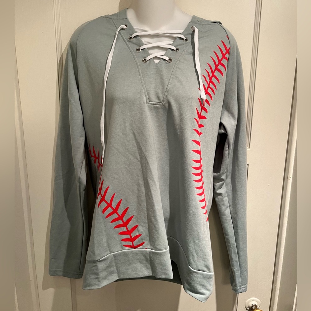 Slate Light Blue Baseball Lace Up Hoodie Size M